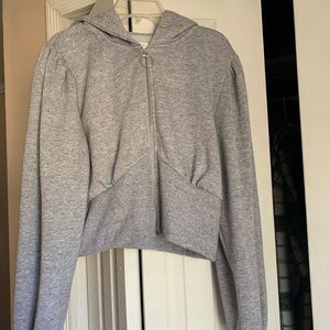 Grey Cropped Zip-Up Sweater